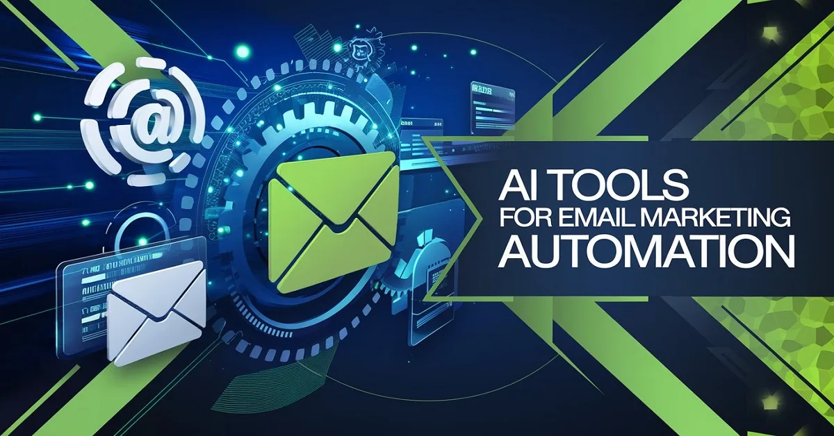 Tech-inspired design representing the best AI tools for email marketing automation in 2024