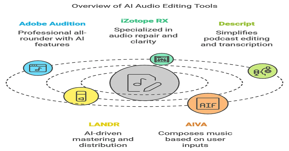 Modern audio editing interface showcasing the best AI tool for audio editing in 2024, featuring sound wave graphics and a microphone on a laptop screen