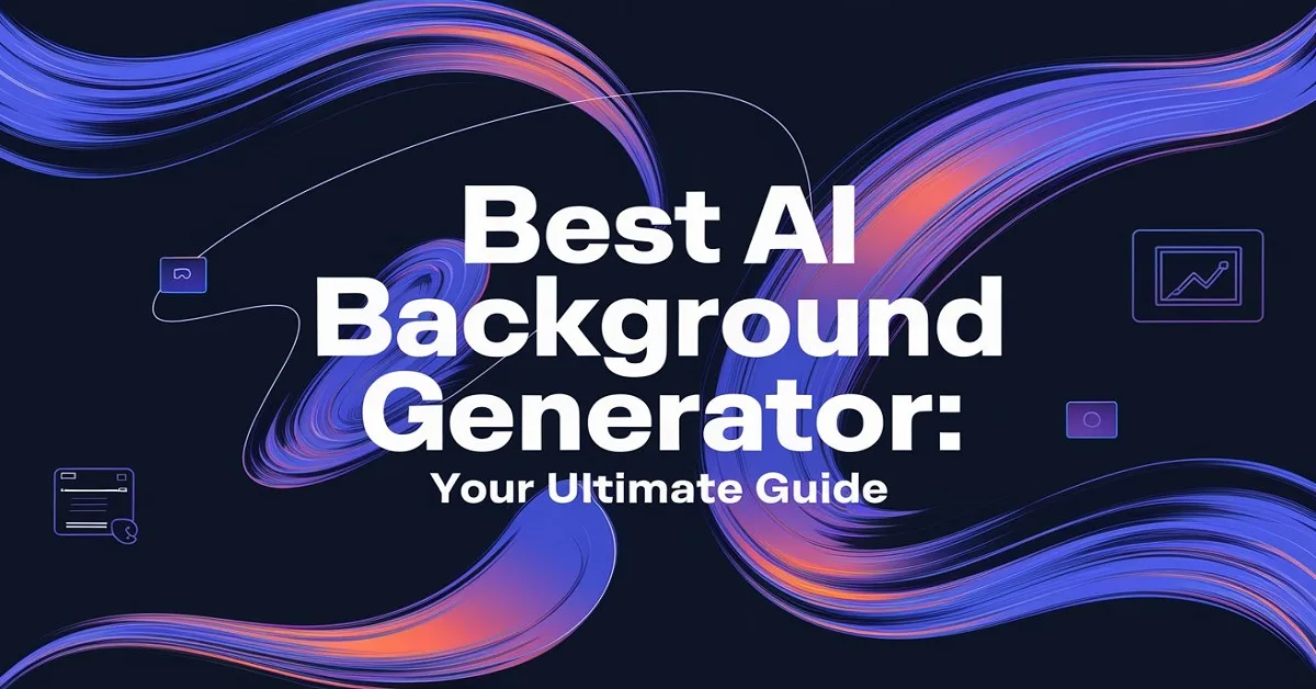 Featured image for the blog post 'Best AI Background Generator: Your Ultimate Guide,' showcasing vibrant abstract designs and the title overlay.