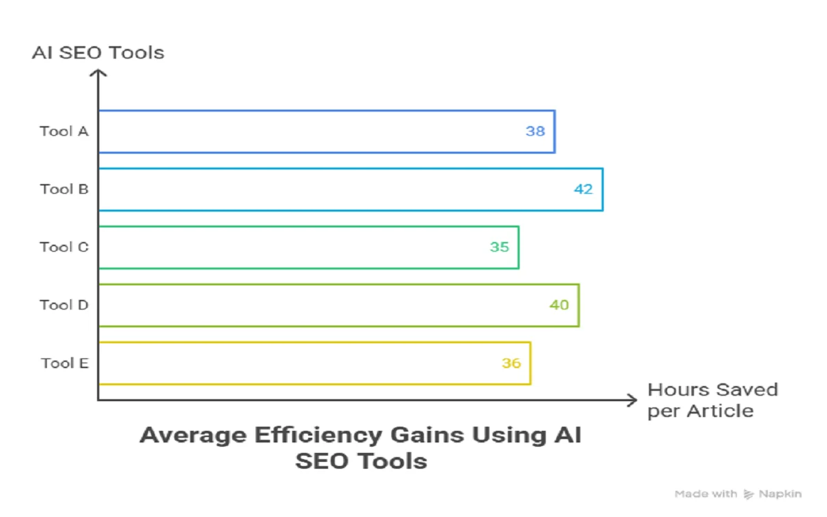 A bar chart showing the average time saved and performance gains from using the best AI SEO tools for small businesses.