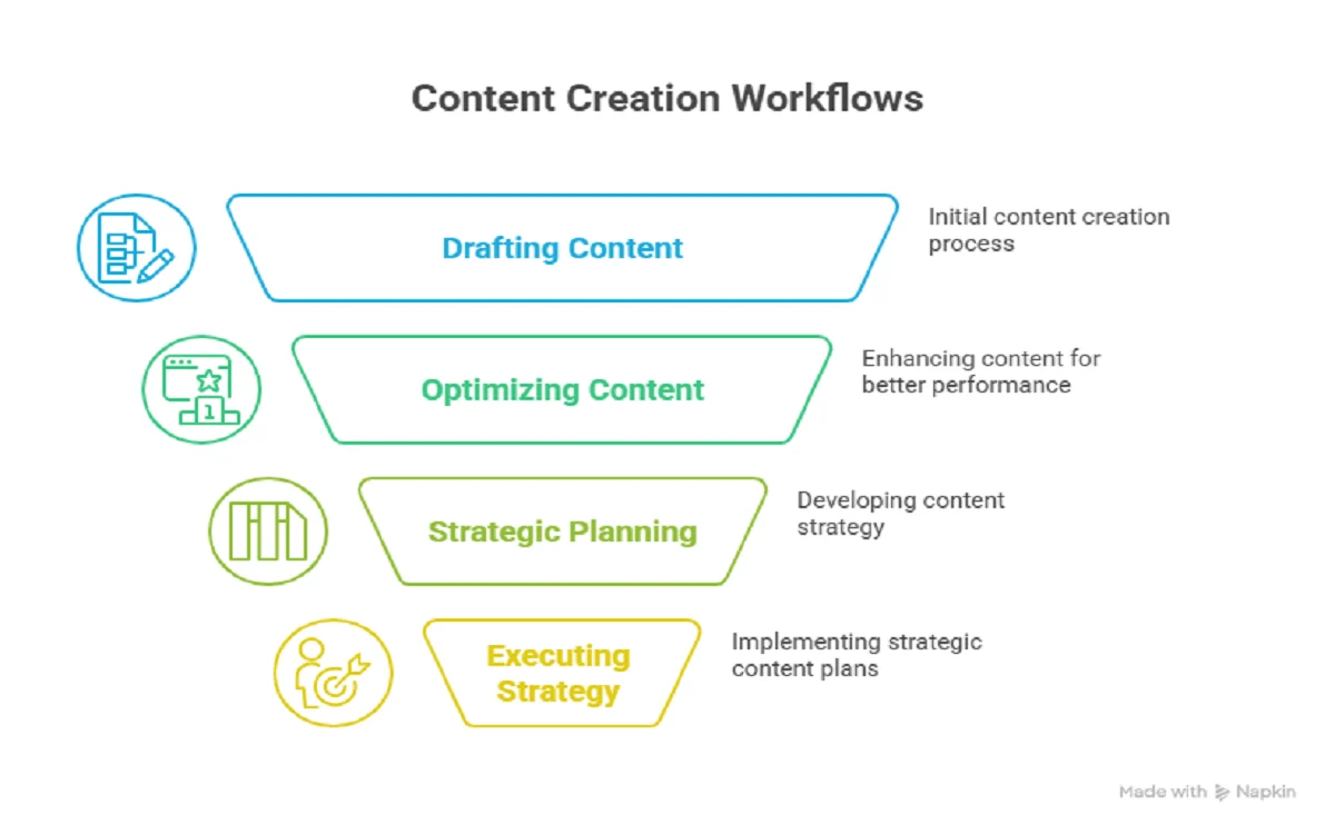 A diagram showing three effective AI SEO tool stack workflows for small businesses